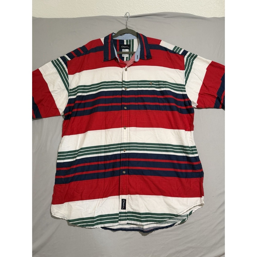 Catalina brand 100% cotton multicolored striped ss button up shirt, men's 2x‎